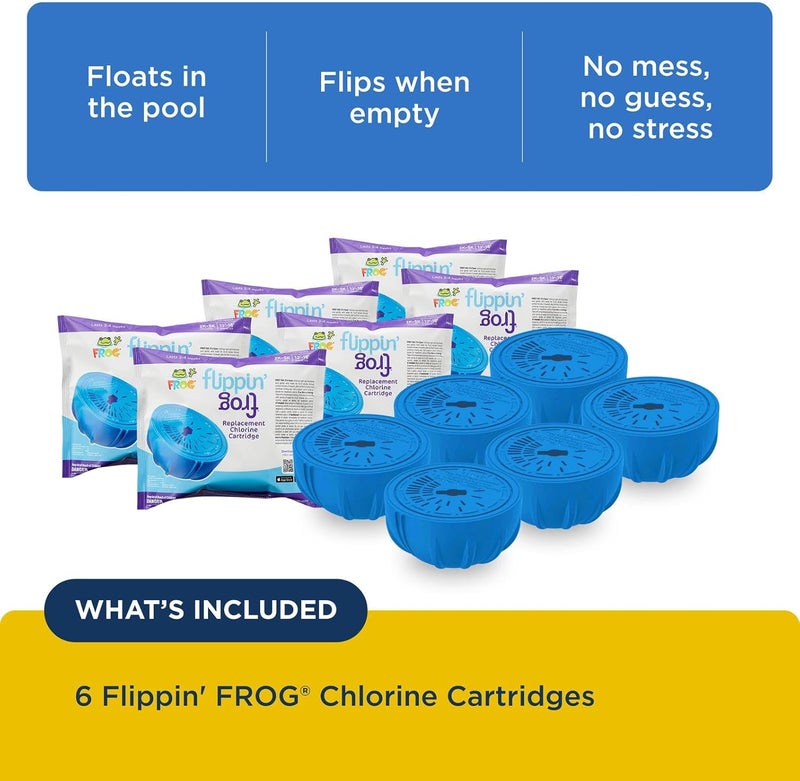 Frog Replacement Chlorine Cartridges for use with Flippin’ Floating Sanitizer System - Prefilled Cartridges Support Easy Pool Maintenance and Cleaner & Clearer Water - 6 Pack - Image 3